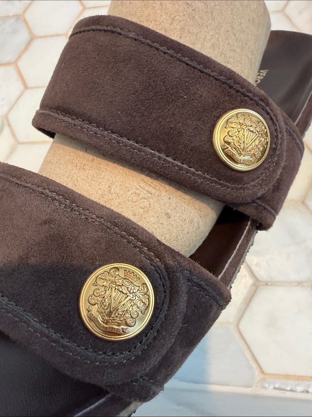 Veronica Beard Percey Dark Brown Suede Leather Slide Sandal Size 10 - Picture 10 of 12